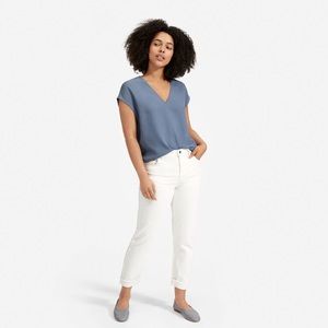 EVERLANE Japanese Go-Weave V-Neck Top Dusty Blue